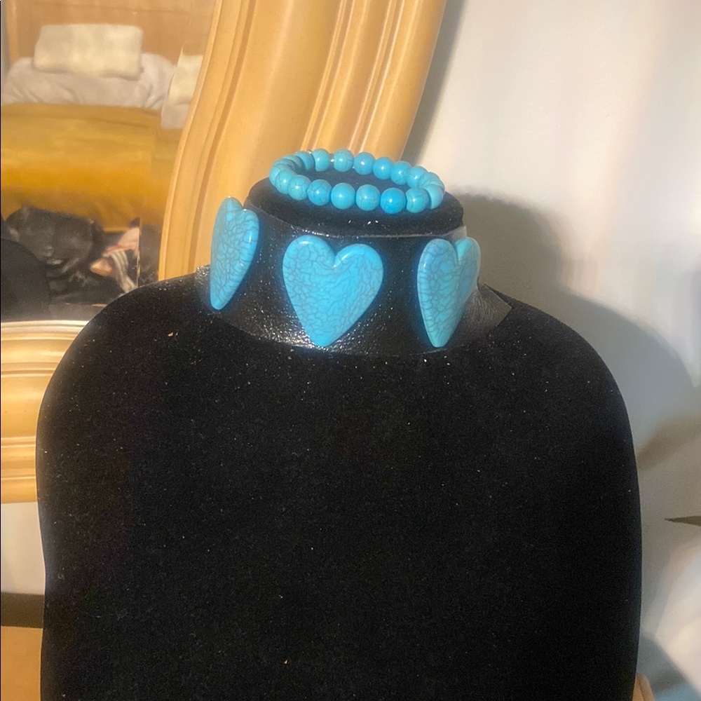 Turquoise Heart Choker and Bracelet Set